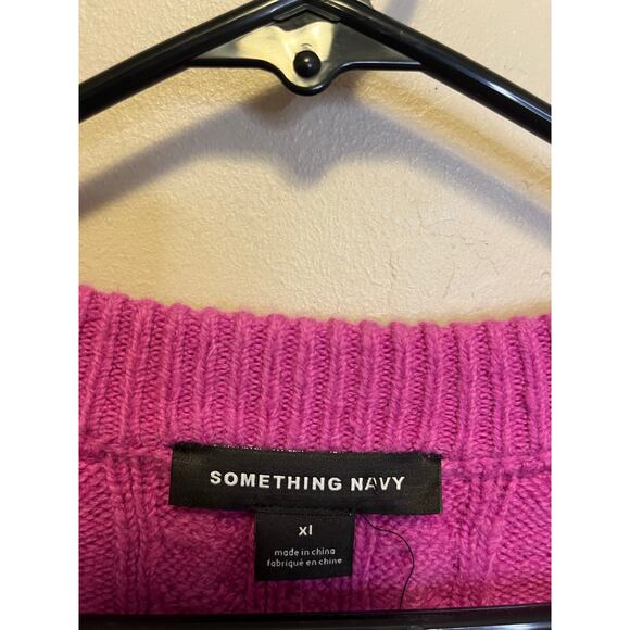 Something Navy Pink Knit Cardigan NWT Fuzzy Chunky Sweater Women’s Size XL - Picture 7 of 12